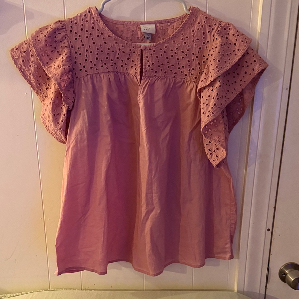 a new day Pink Eyelet Flutter Sleeve Blouse